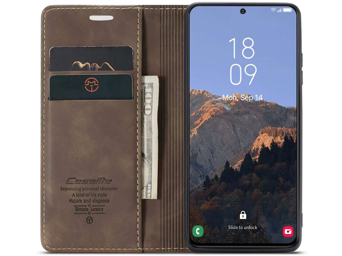 CaseMania Vintage Slim Bookcase Bruin - Samsung Galaxy S23+ hoesje