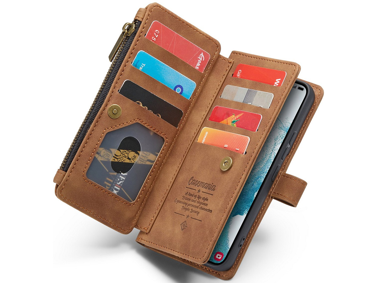 CaseMe Ritsvak Wallet Case Bruin - Samsung Galaxy S23+ Hoesje