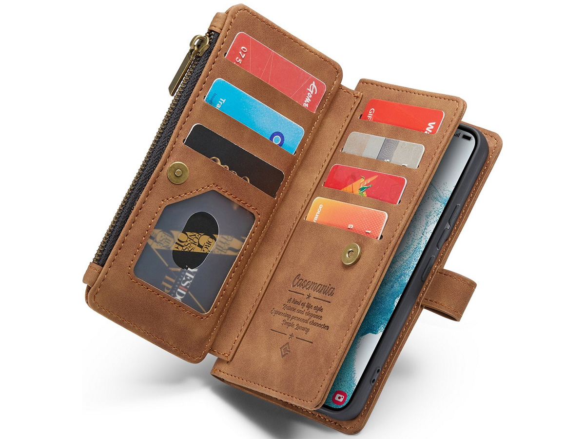 CaseMania Ritsvak Wallet Case Bruin - Samsung Galaxy S23+ Hoesje