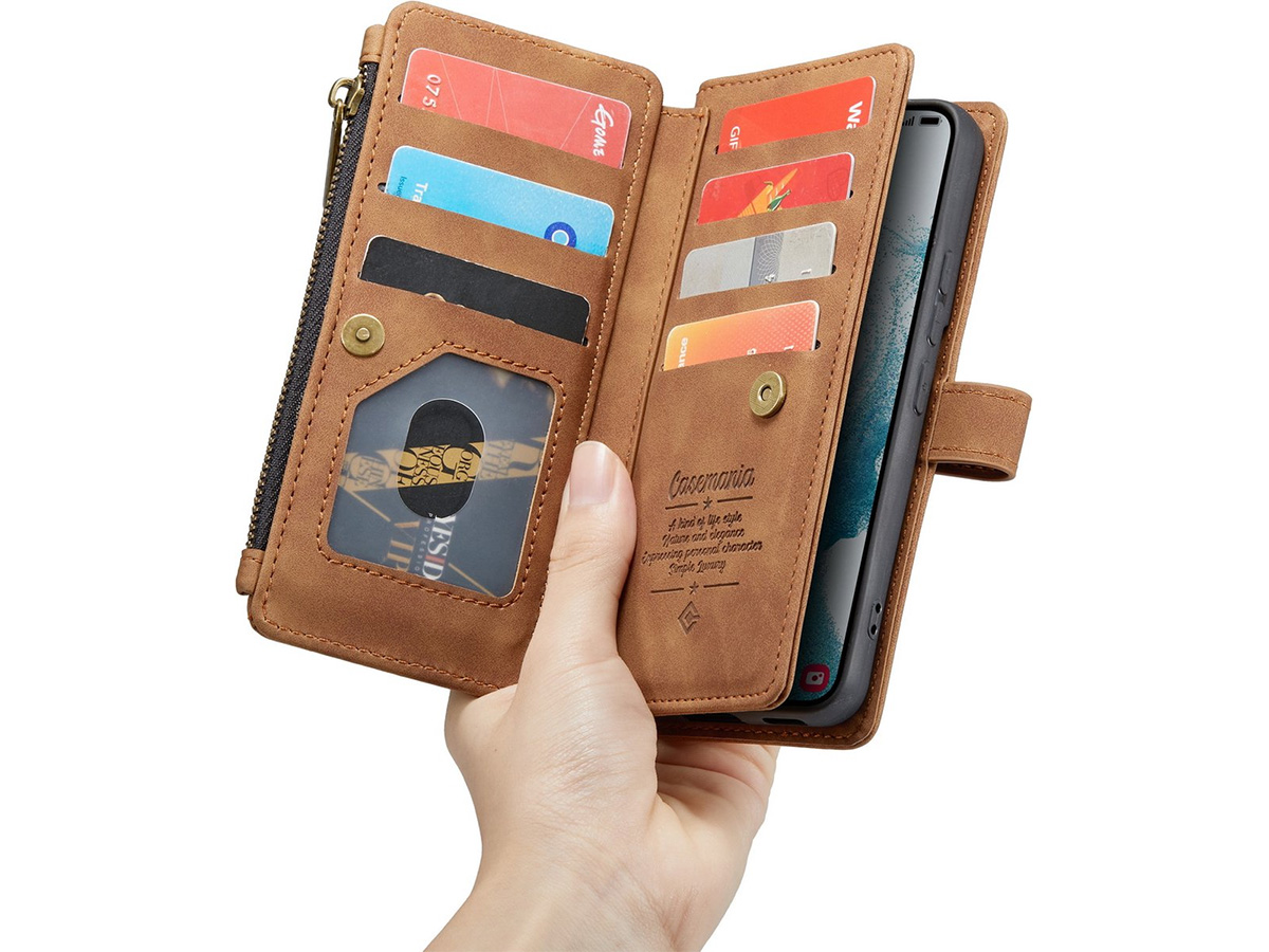 CaseMe Ritsvak Wallet Case Bruin - Samsung Galaxy S23+ Hoesje