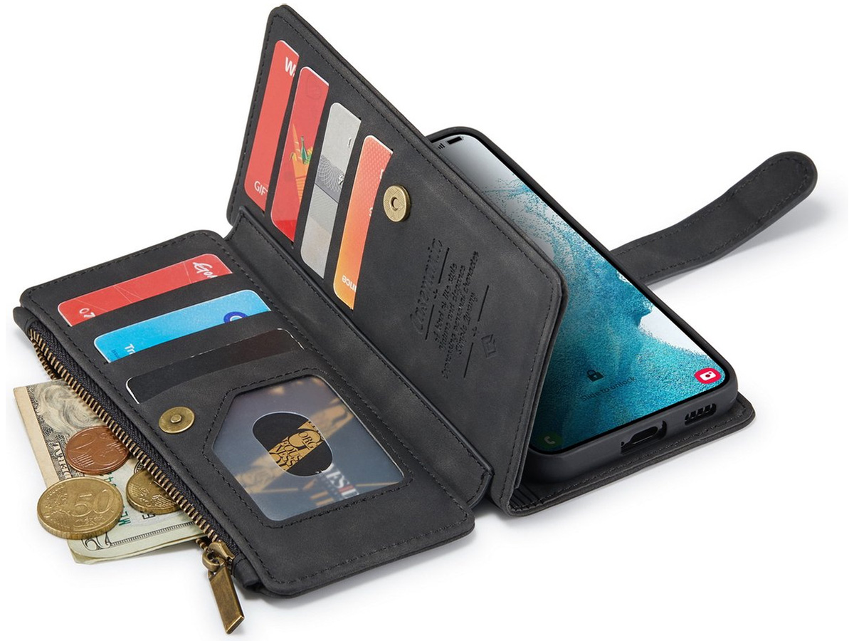 CaseMe Ritsvak Wallet Case Zwart - Samsung Galaxy S23+ Hoesje