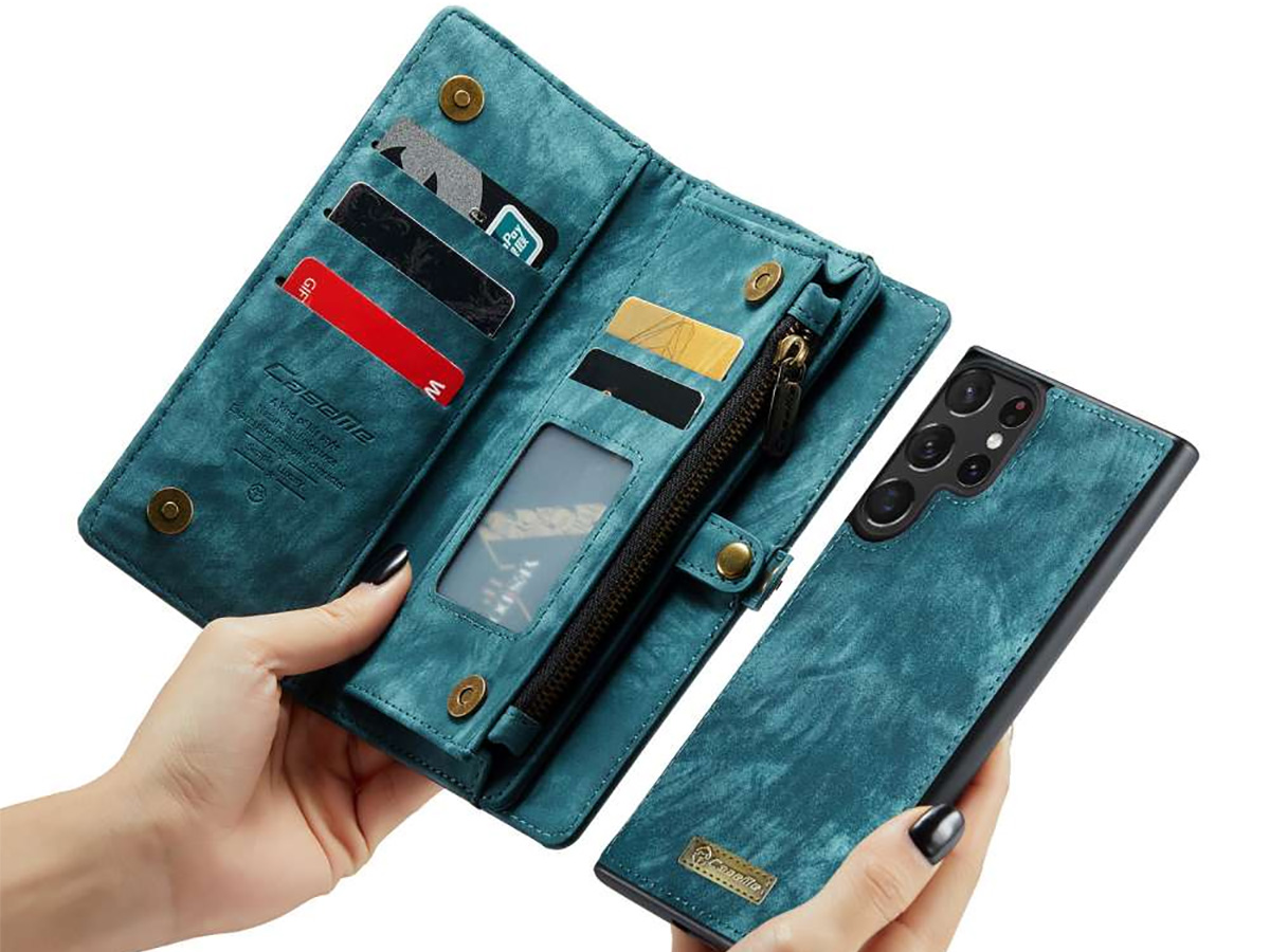 CaseMe 2in1 Wallet Ritsvak Case Blauw - Samsung Galaxy S23 Ultra Hoesje