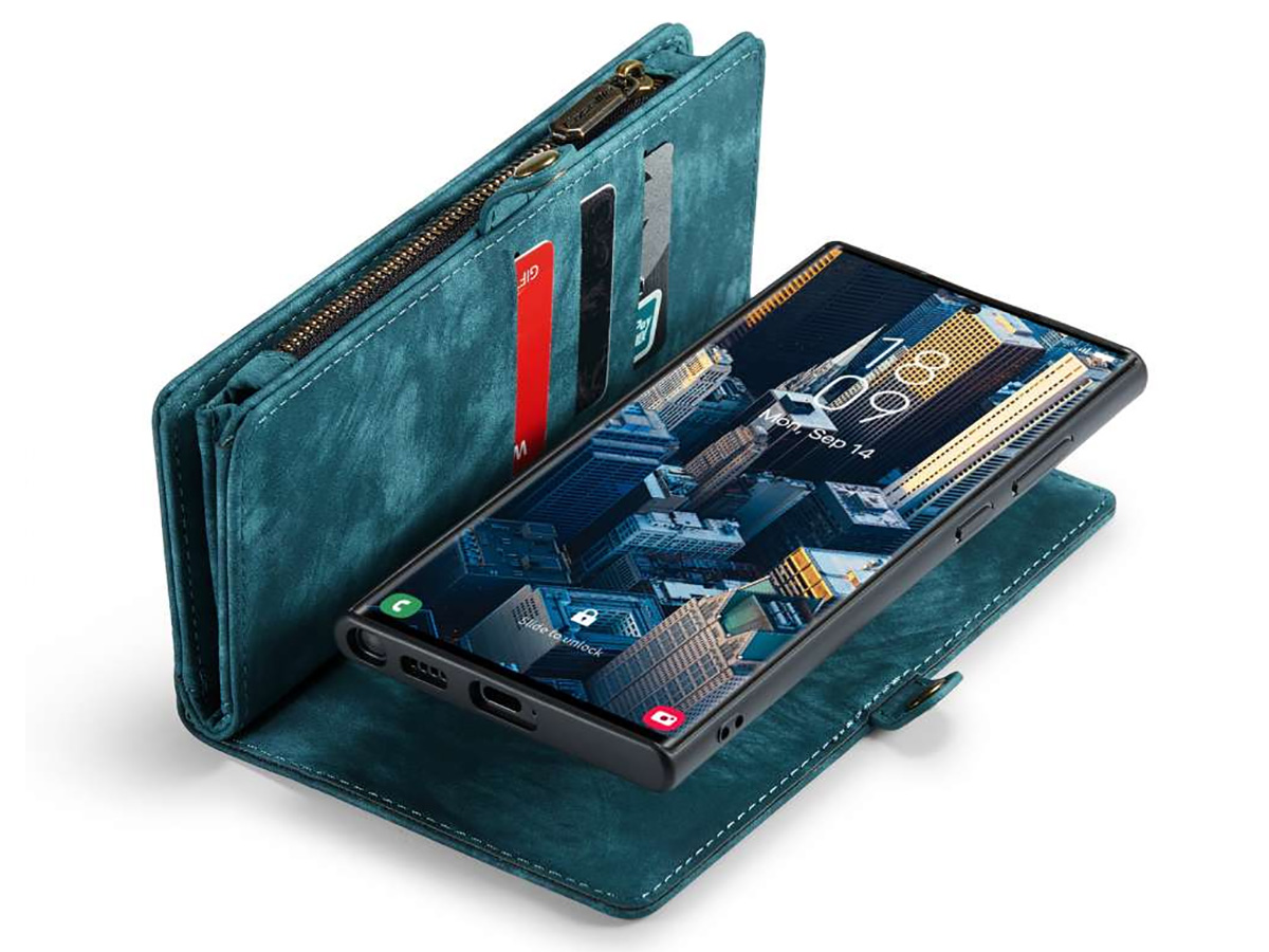 CaseMe 2in1 Wallet Ritsvak Case Blauw - Samsung Galaxy S23 Ultra Hoesje