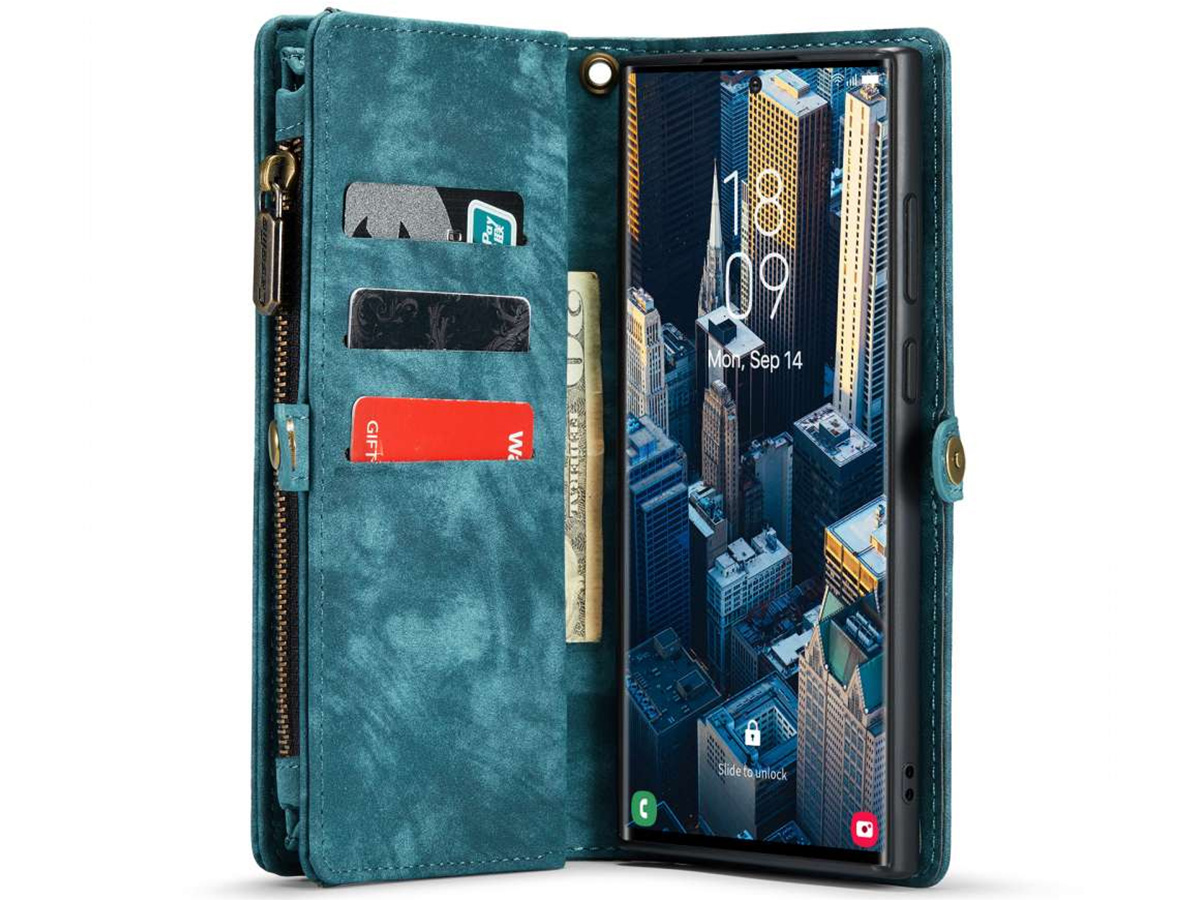 CaseMe 2in1 Wallet Ritsvak Case Blauw - Samsung Galaxy S23 Ultra Hoesje