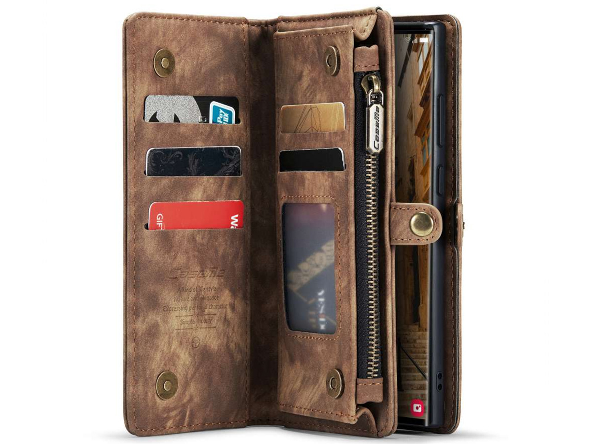 CaseMe 2in1 Wallet Ritsvak Case Bruin - Samsung Galaxy S23 Ultra Hoesje