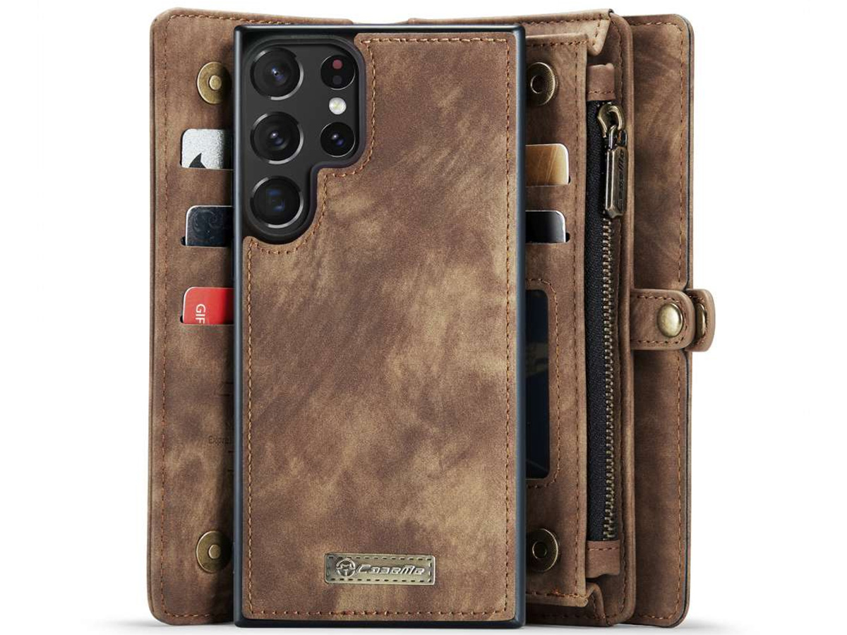 CaseMe 2in1 Wallet Ritsvak Case Bruin - Samsung Galaxy S23 Ultra Hoesje