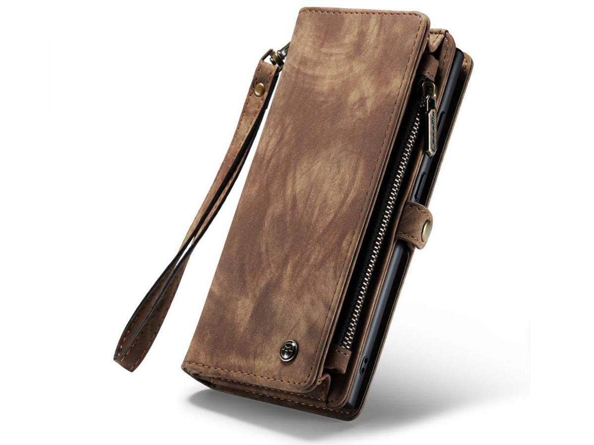 CaseMe 2in1 Wallet Ritsvak Case Bruin - Samsung Galaxy S23 Ultra Hoesje