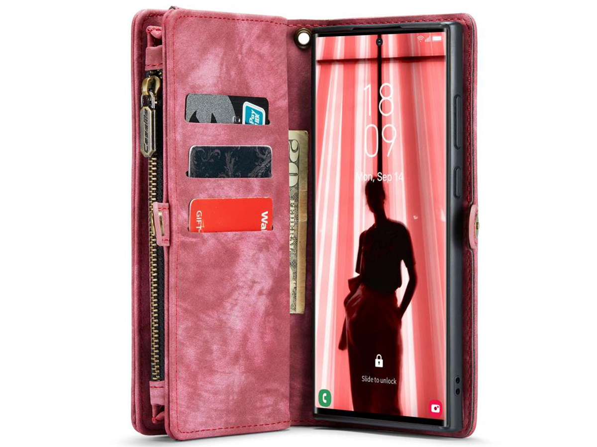 CaseMe 2in1 Wallet Ritsvak Case Rood - Samsung Galaxy S23 Ultra Hoesje