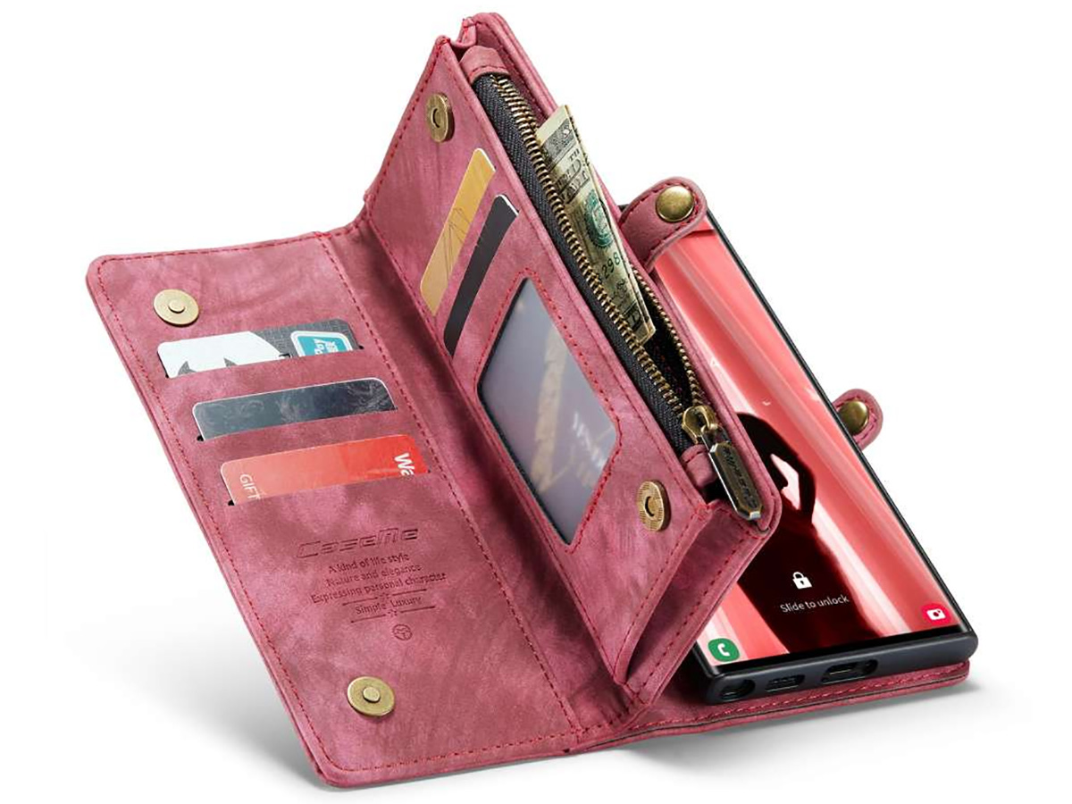 CaseMe 2in1 Wallet Ritsvak Case Rood - Samsung Galaxy S23 Ultra Hoesje