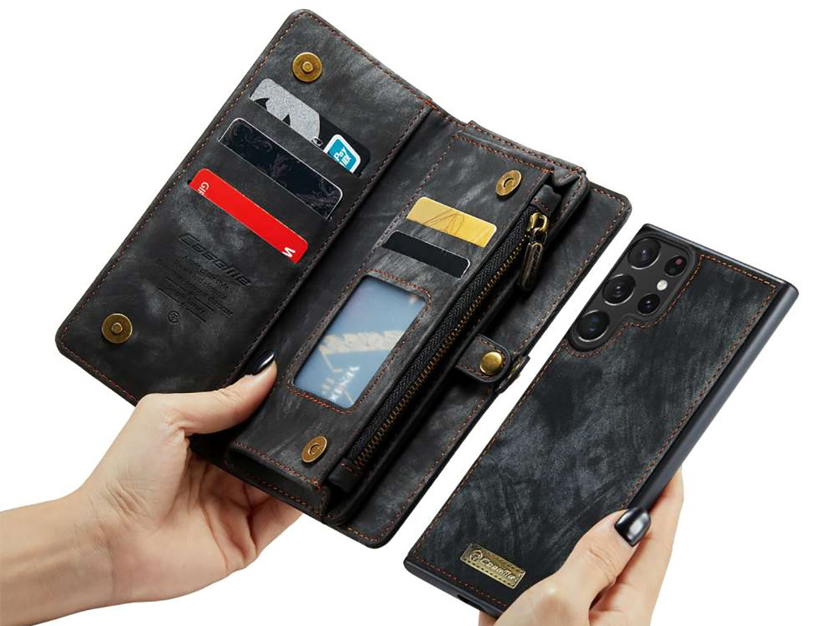 CaseMe 2in1 Wallet Ritsvak Case Zwart - Samsung Galaxy S23 Ultra Hoesje
