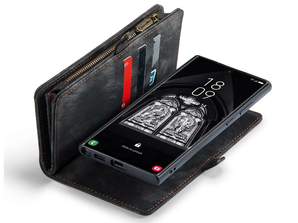 CaseMe 2in1 Wallet Ritsvak Case Zwart - Samsung Galaxy S23 Ultra Hoesje