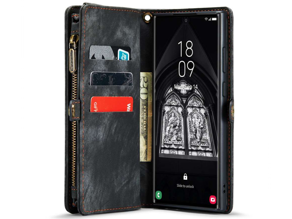 CaseMe 2in1 Wallet Ritsvak Case Zwart - Samsung Galaxy S23 Ultra Hoesje