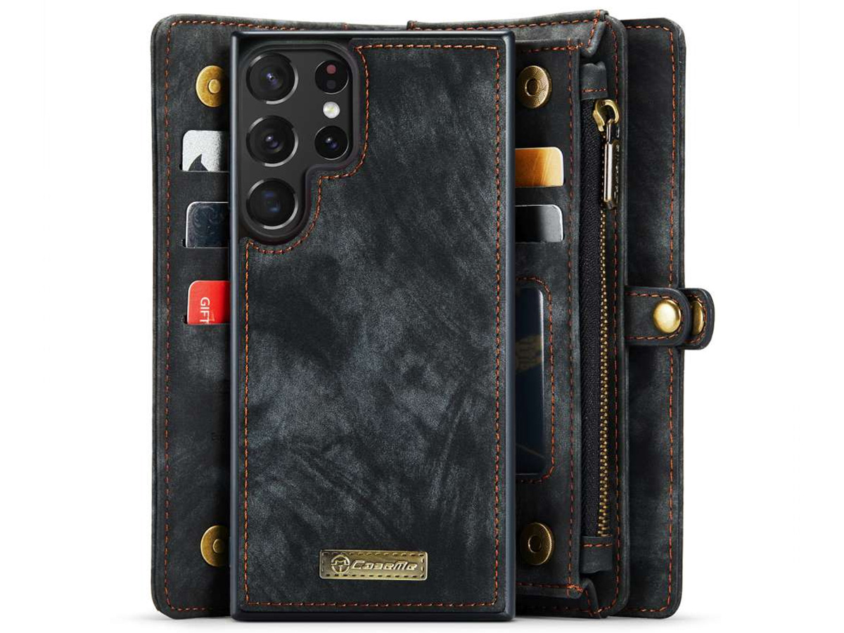 CaseMe 2in1 Wallet Ritsvak Case Zwart - Samsung Galaxy S23 Ultra Hoesje