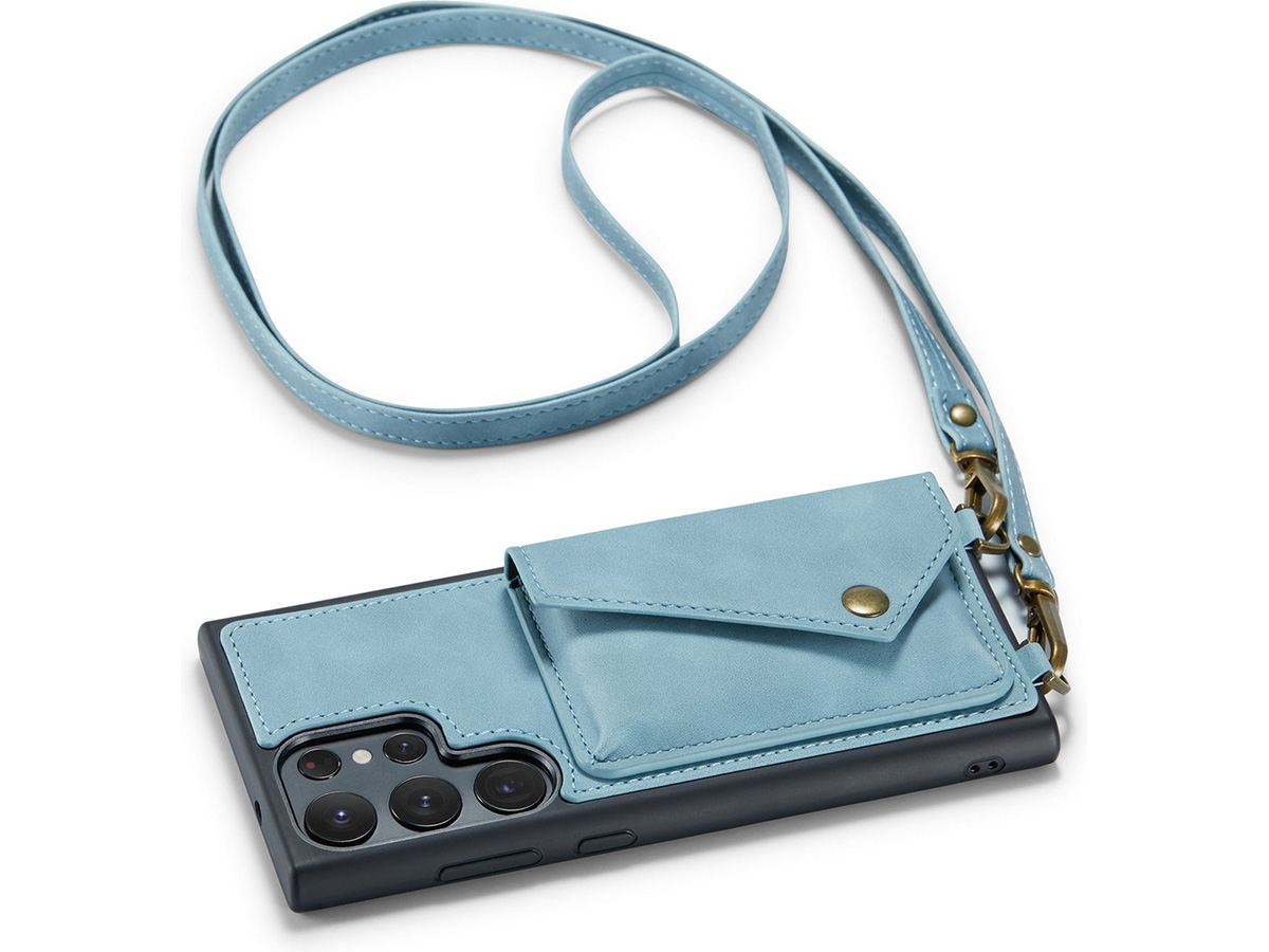 CaseMania Crossbody Wallet Case Aqua - Galaxy S23 Ultra hoesje met koord