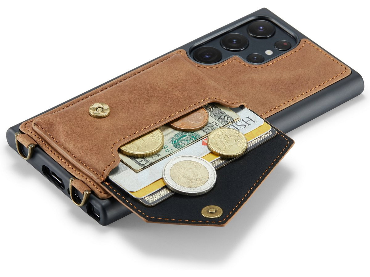 CaseMe Crossbody Pocket Case Bruin - Samsung Galaxy S23 Ultra Hoesje