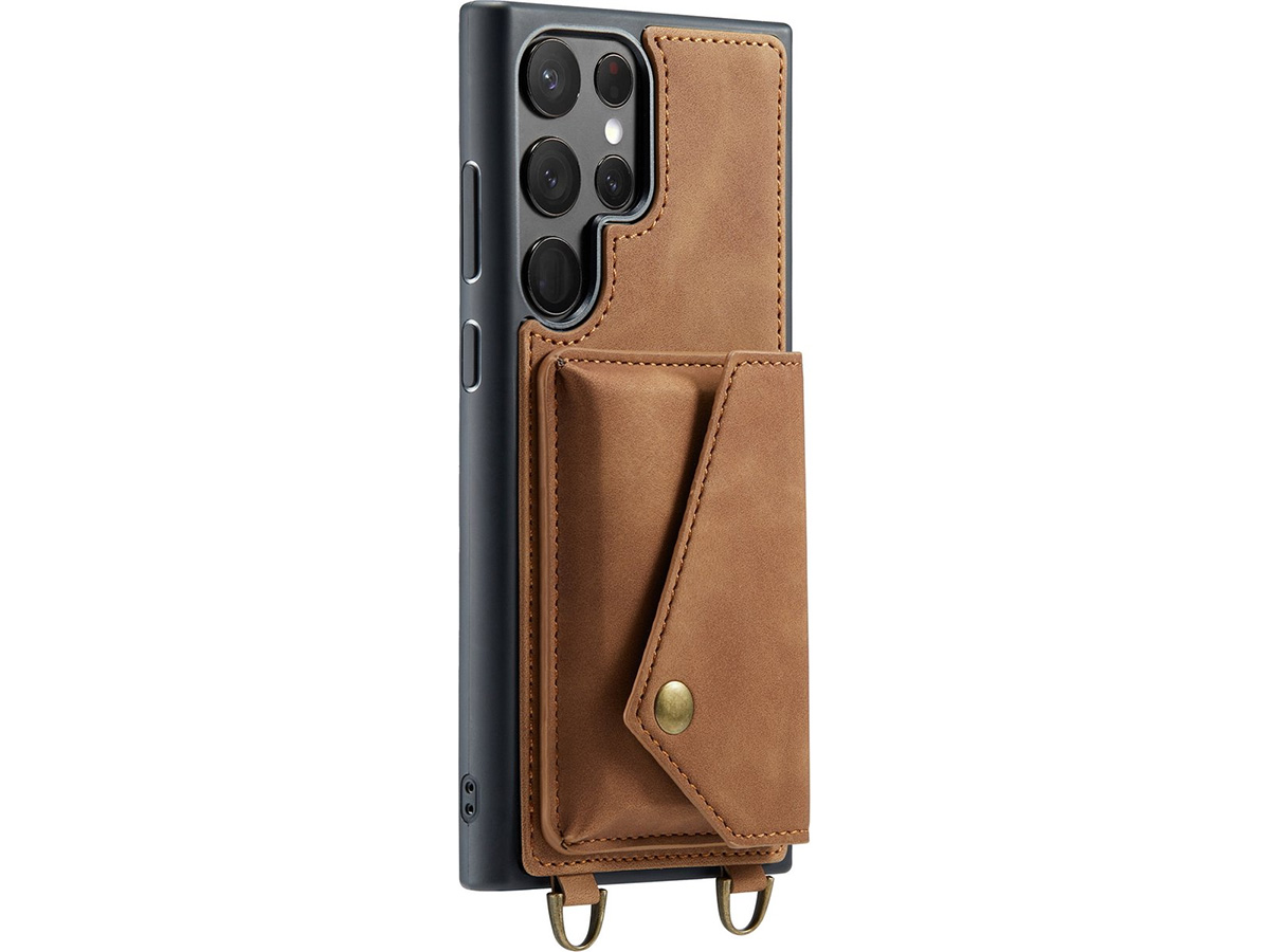 CaseMe Crossbody Pocket Case Bruin - Samsung Galaxy S23 Ultra Hoesje