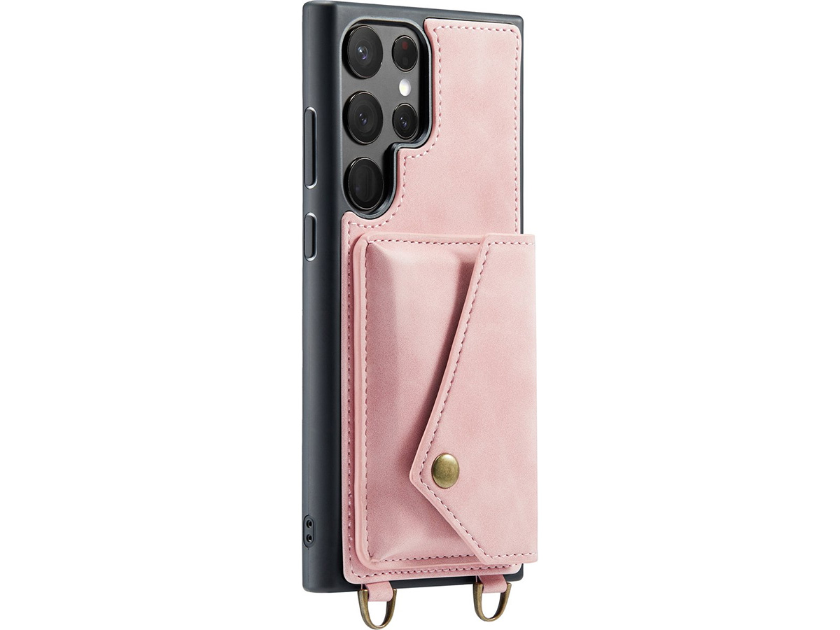 CaseMania Crossbody Wallet Case Roze - Galaxy S23 Ultra hoesje met koord