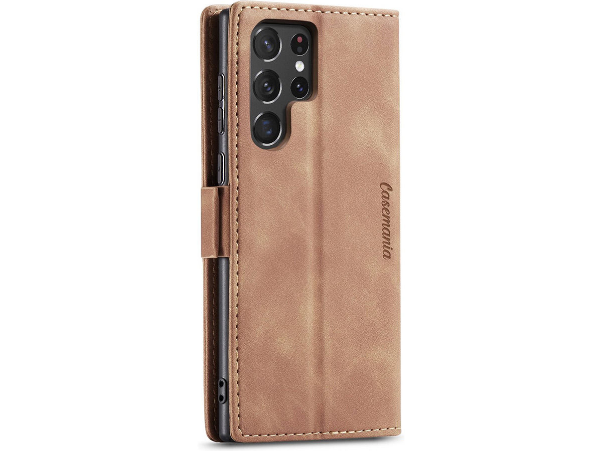 CaseMania Vintage Slim Bookcase Tan - Samsung Galaxy S23 Ultra hoesje