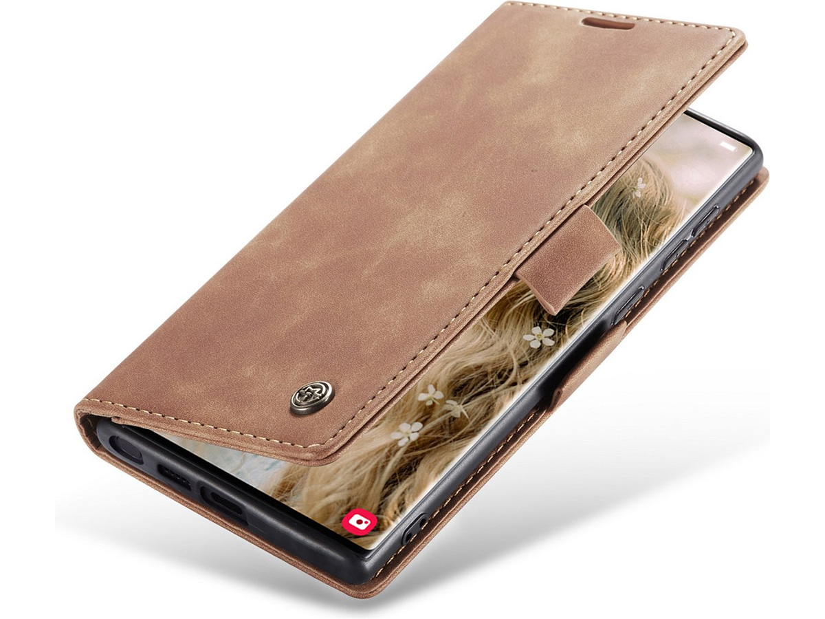 CaseMania Vintage Slim Bookcase Tan - Samsung Galaxy S23 Ultra hoesje