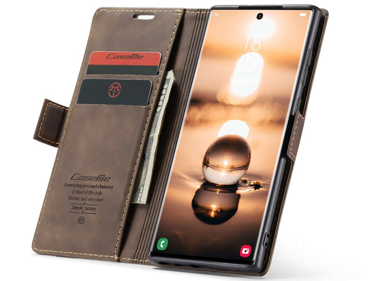 CaseMe Vintage BookCase Bruin - Samsung Galaxy S23 Ultra hoesje