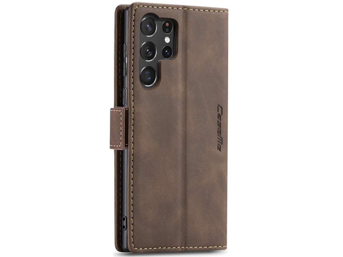 CaseMe Vintage BookCase Bruin - Samsung Galaxy S23 Ultra hoesje