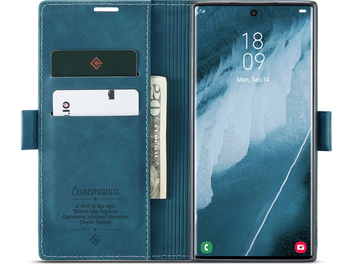 CaseMania Vintage Slim Bookcase Groen - Samsung Galaxy S23 Ultra hoesje