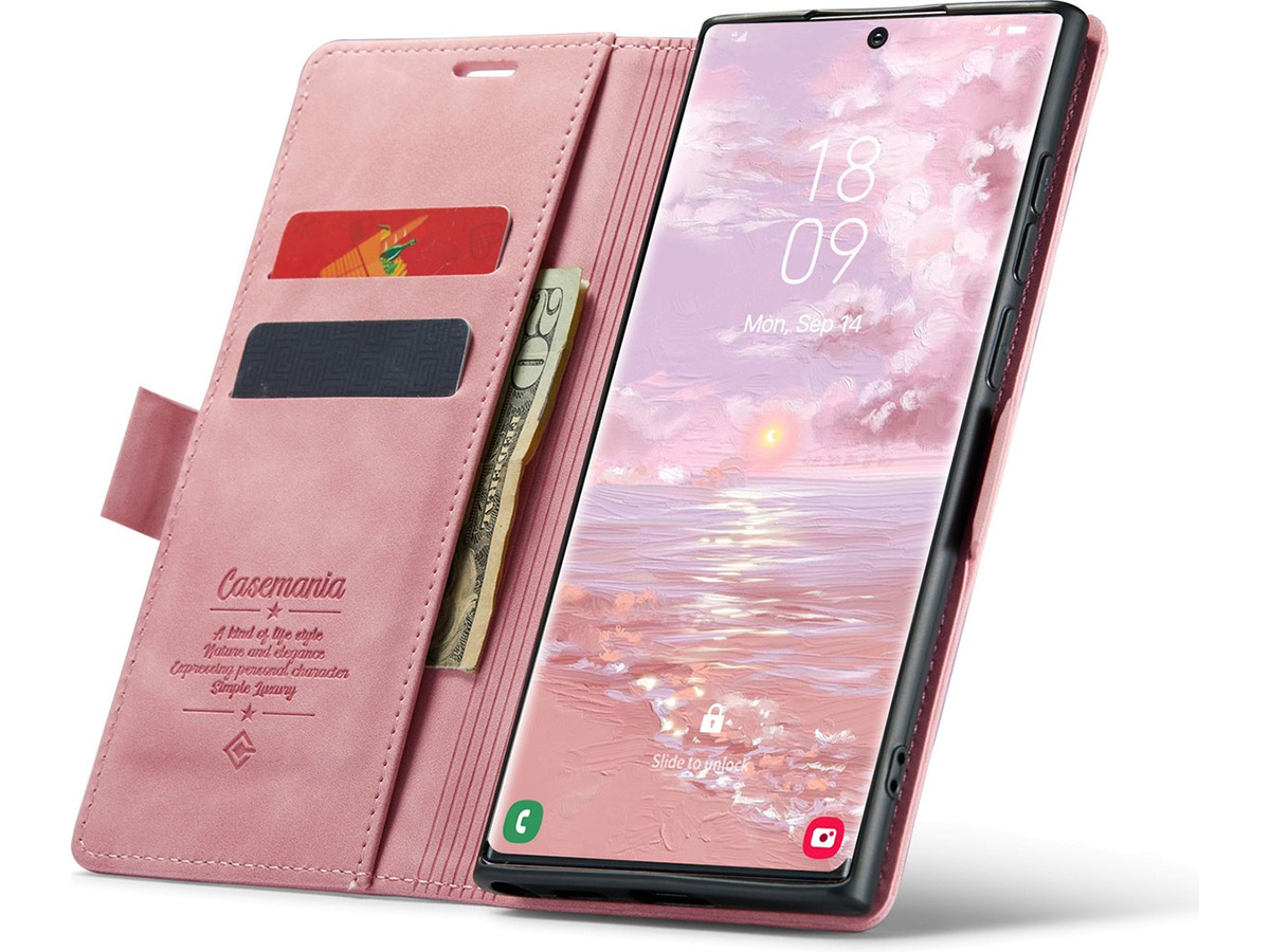 CaseMe Vintage BookCase Roze - Samsung Galaxy S23 Ultra hoesje