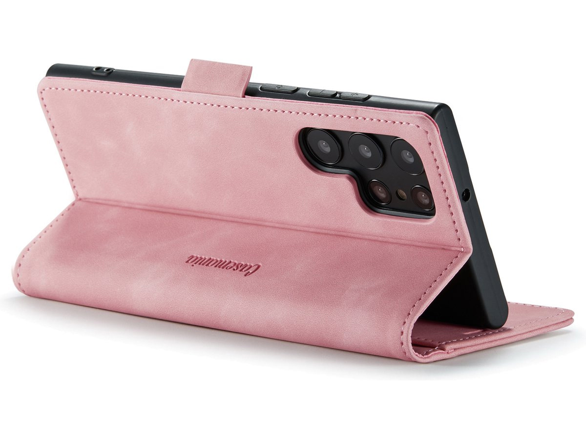 CaseMania Vintage Slim Bookcase Roze - Samsung Galaxy S23 Ultra hoesje