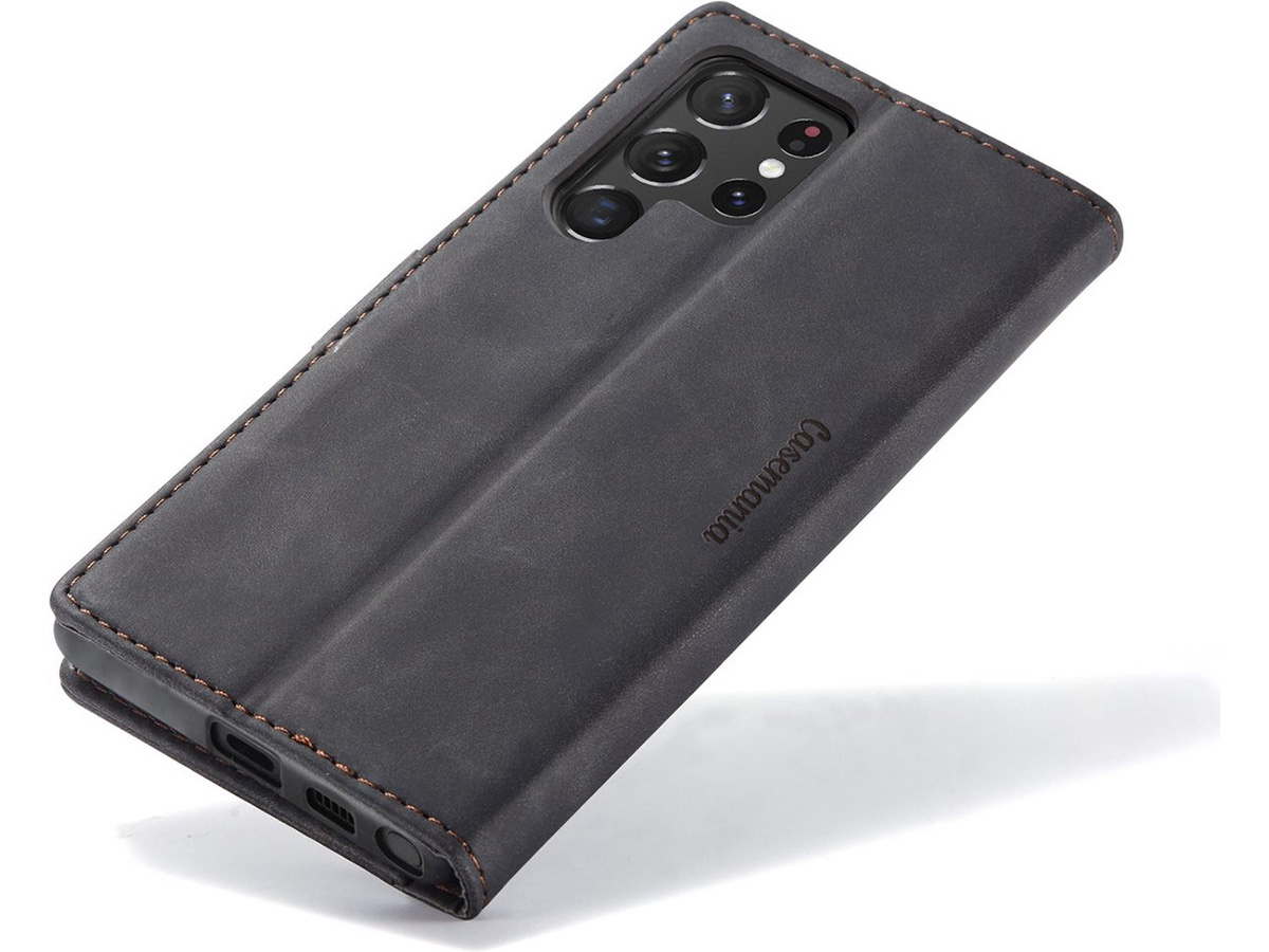 CaseMania Vintage Slim Bookcase Zwart - Samsung Galaxy S23 Ultra hoesje