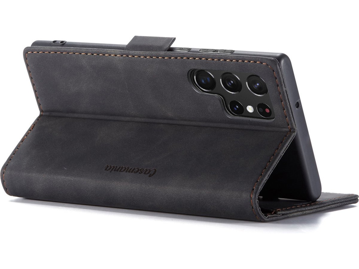 CaseMania Vintage Slim Bookcase Zwart - Samsung Galaxy S23 Ultra hoesje