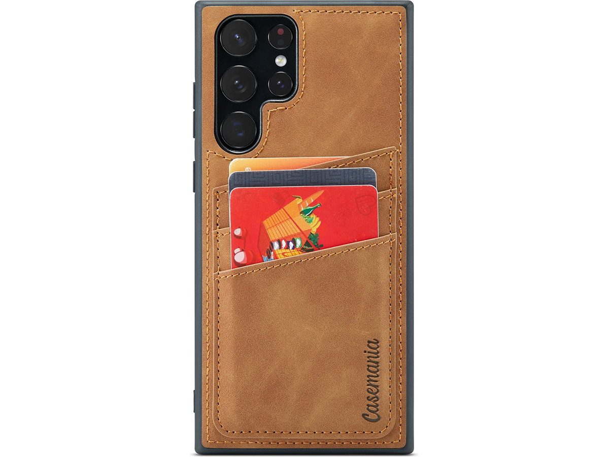 CaseMania Vintage Card Case Bruin - Samsung Galaxy S23 Ultra Hoesje