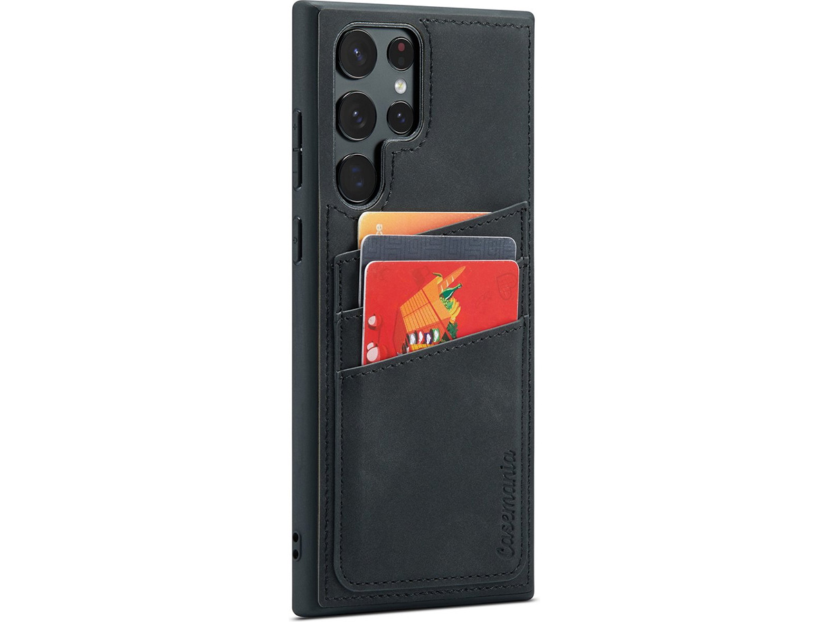 CaseMania Vintage Card Case Zwart - Samsung Galaxy S23 Ultra Hoesje