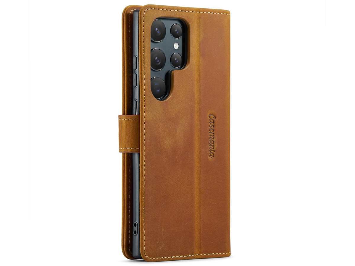 CaseMania Vintage Leather Case Cognac - Samsung Galaxy S23 Ultra hoesje