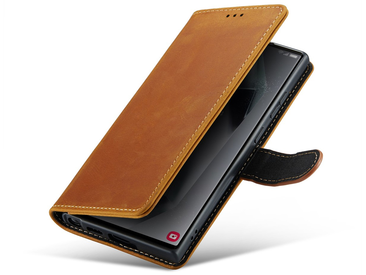 CaseMe Vintage Leather Case Cognac - Samsung Galaxy S23 Ultra hoesje