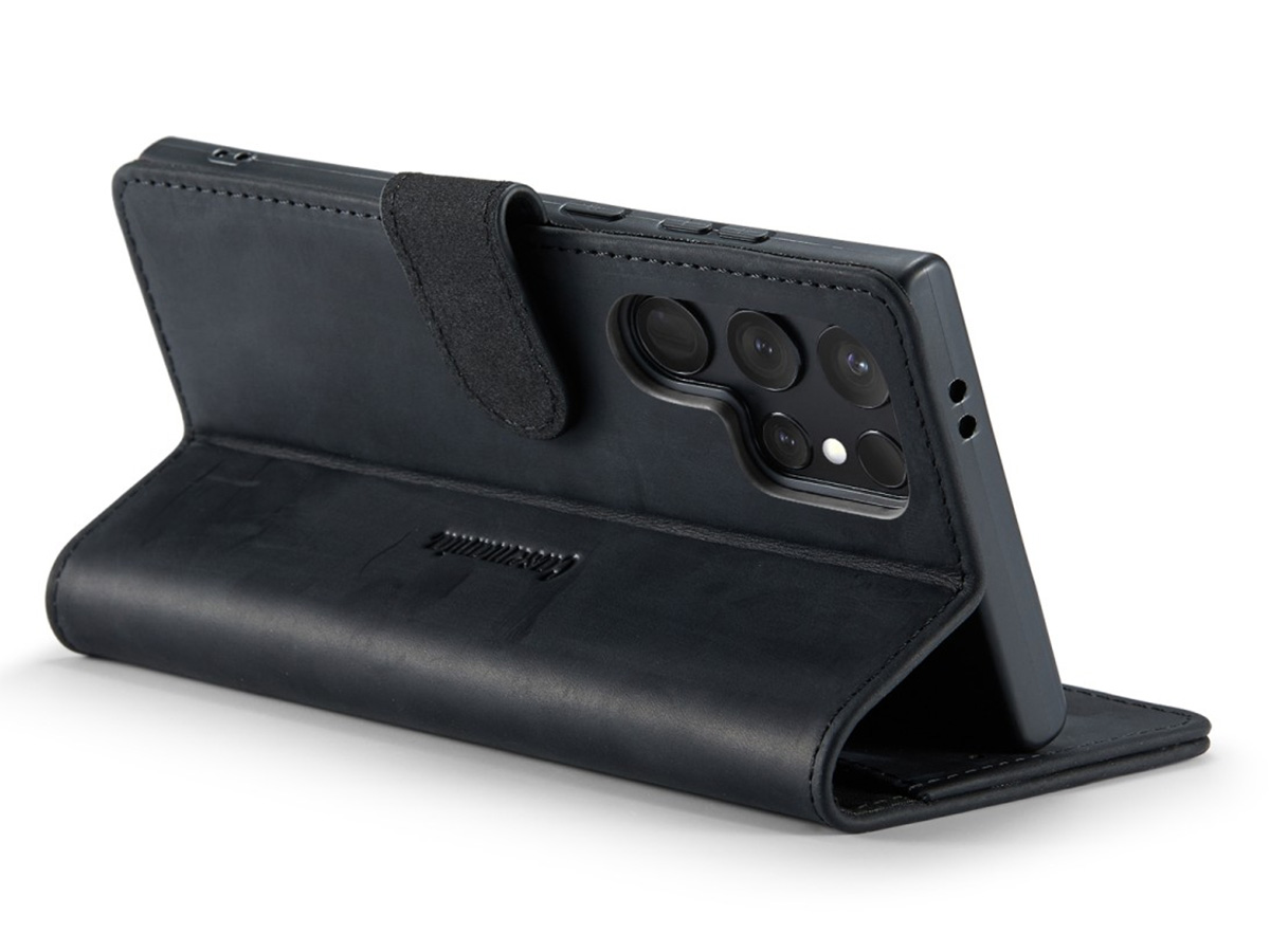 CaseMania Vintage Leather Case Zwart - Samsung Galaxy S23 Ultra hoesje