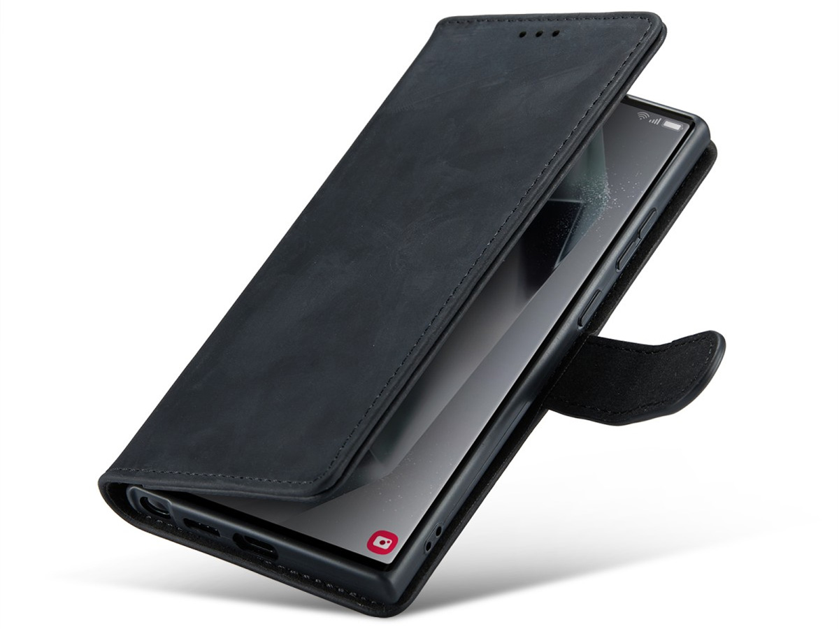 CaseMania Vintage Leather Case Zwart - Samsung Galaxy S23 Ultra hoesje