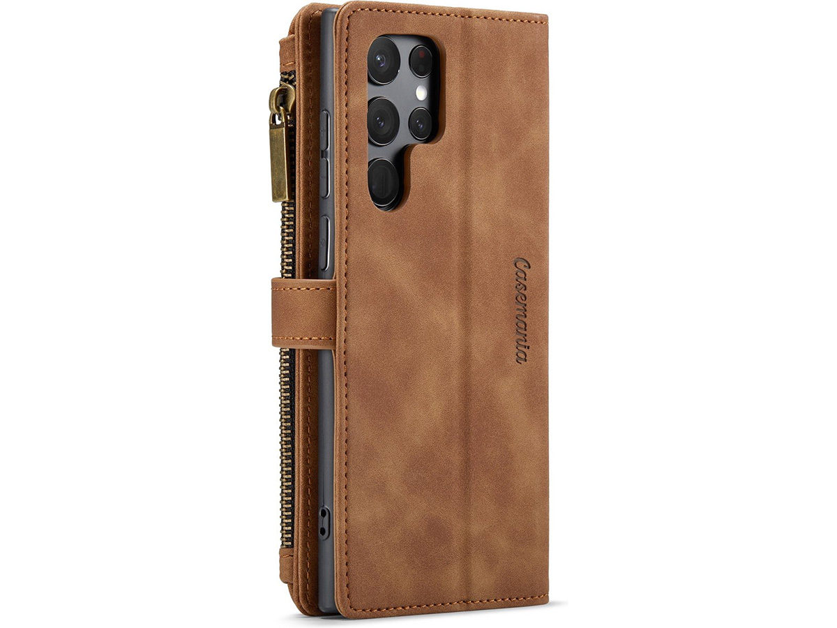 CaseMania Ritsvak Wallet Case Bruin - Samsung Galaxy S23 Ultra Hoesje