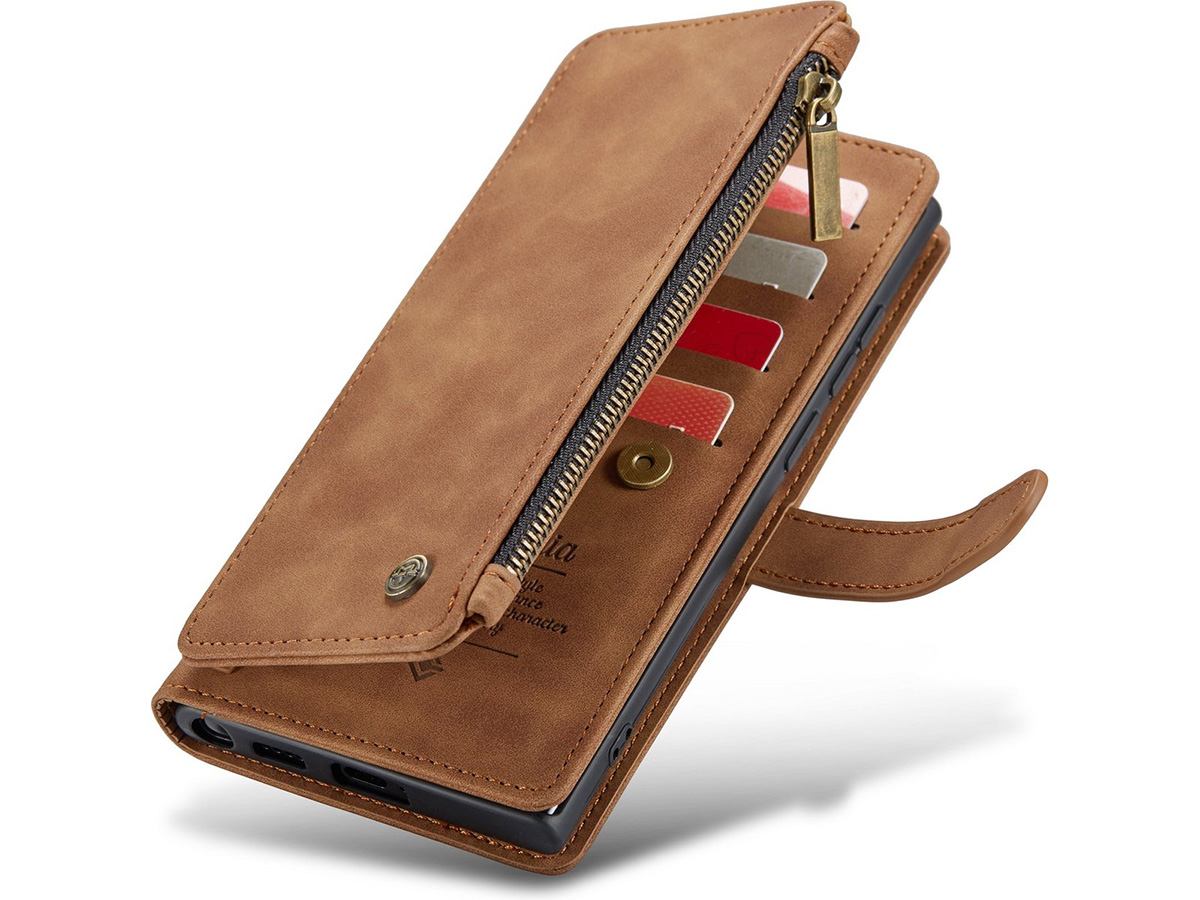 CaseMania Ritsvak Wallet Case Bruin - Samsung Galaxy S23 Ultra Hoesje