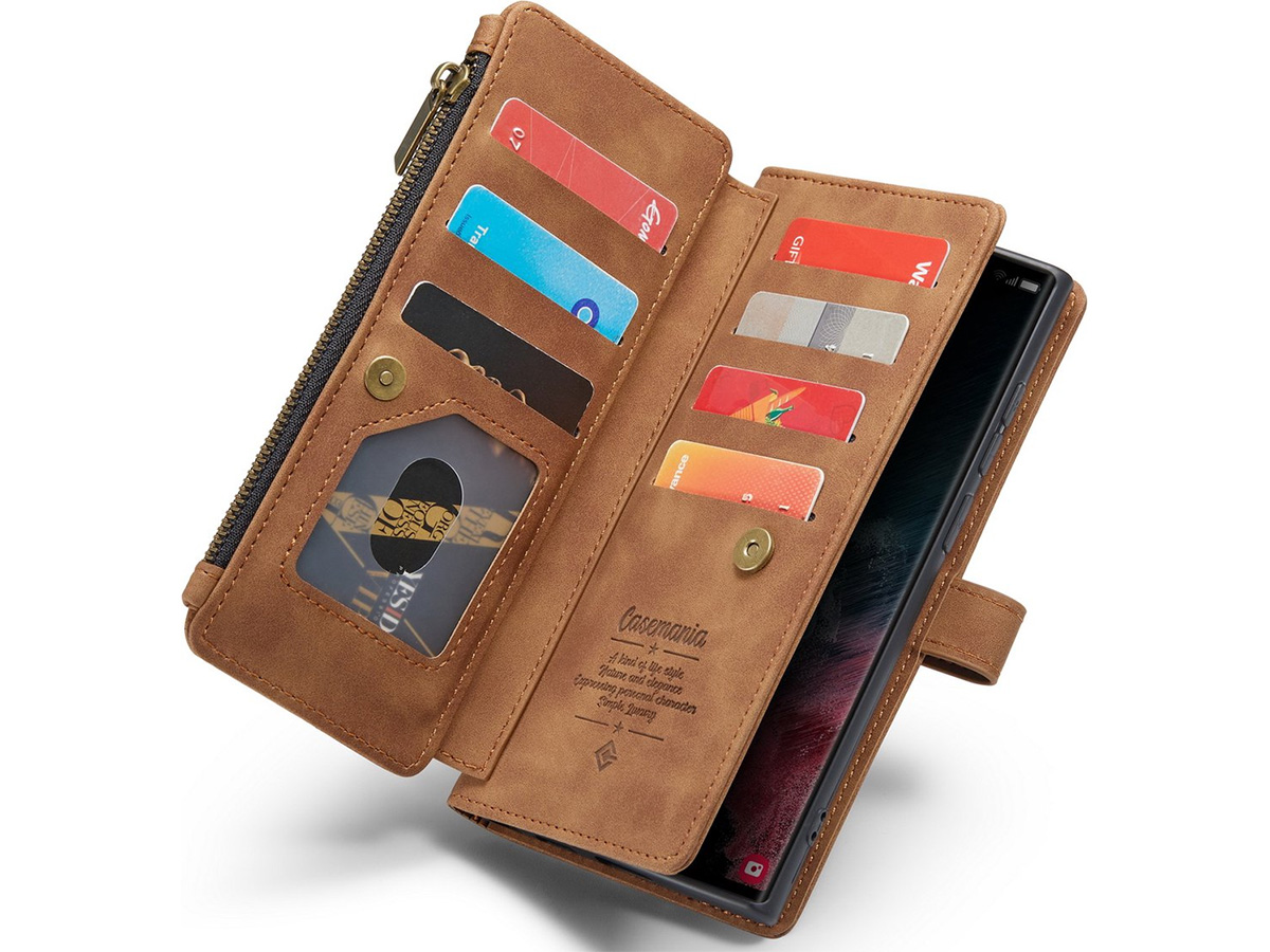 CaseMe Ritsvak Wallet Case Bruin - Samsung Galaxy S23 Ultra Hoesje
