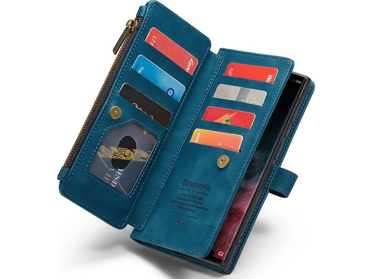 CaseMania Ritsvak Wallet Case Blauw - Samsung Galaxy S23 Ultra Hoesje