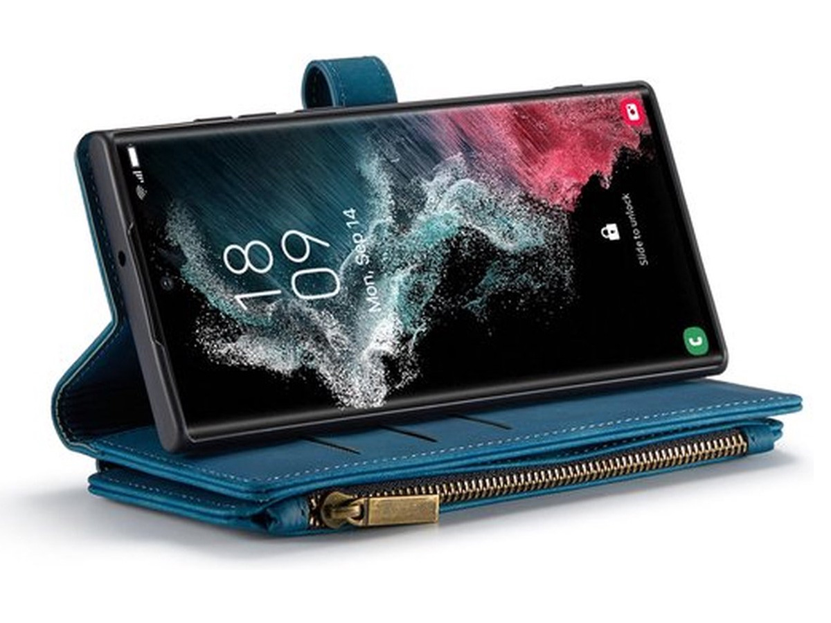 CaseMe Ritsvak Wallet Case Blauw - Samsung Galaxy S23 Ultra Hoesje