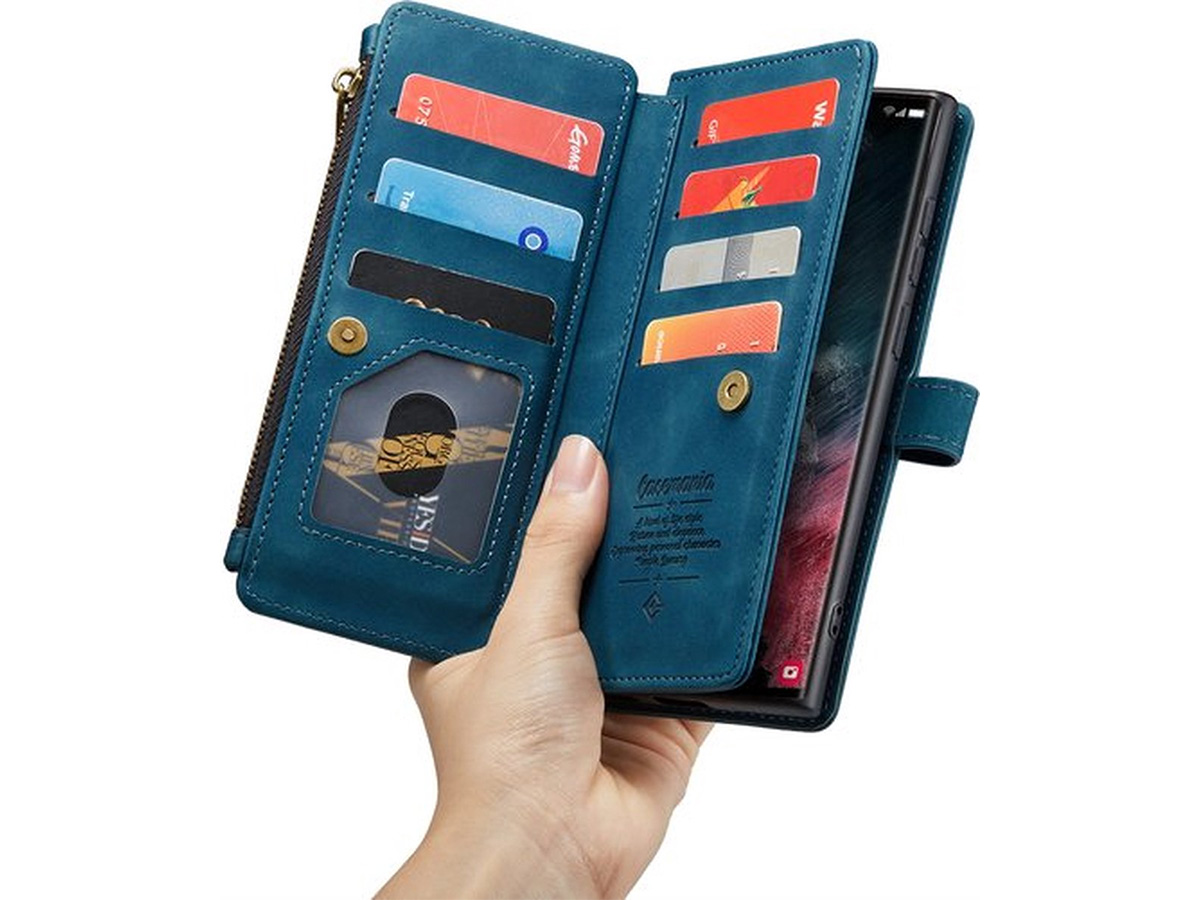 CaseMania Ritsvak Wallet Case Blauw - Samsung Galaxy S23 Ultra Hoesje