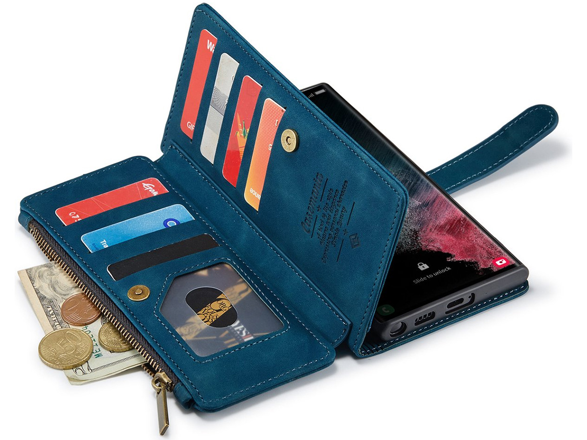 CaseMania Ritsvak Wallet Case Blauw - Samsung Galaxy S23 Ultra Hoesje