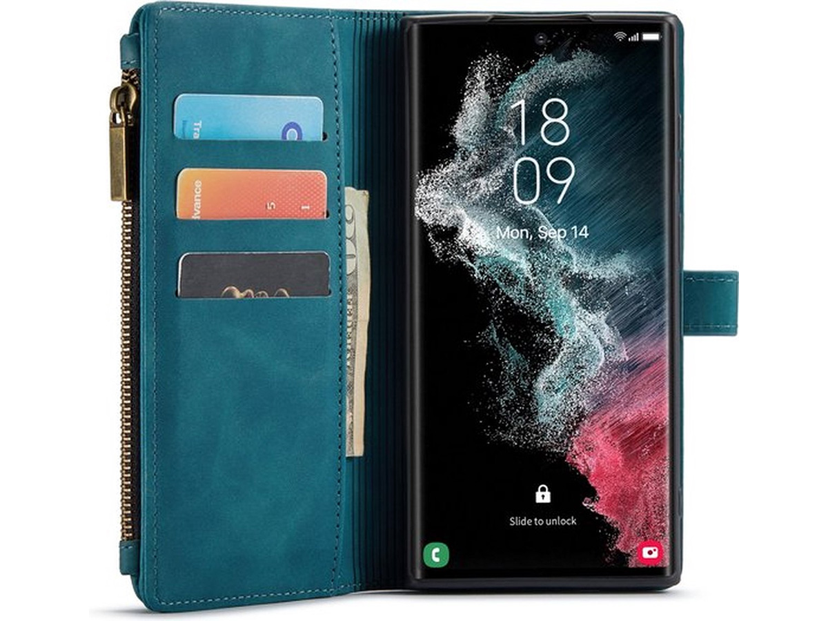 CaseMe Ritsvak Wallet Case Groen - Samsung Galaxy S23 Ultra Hoesje