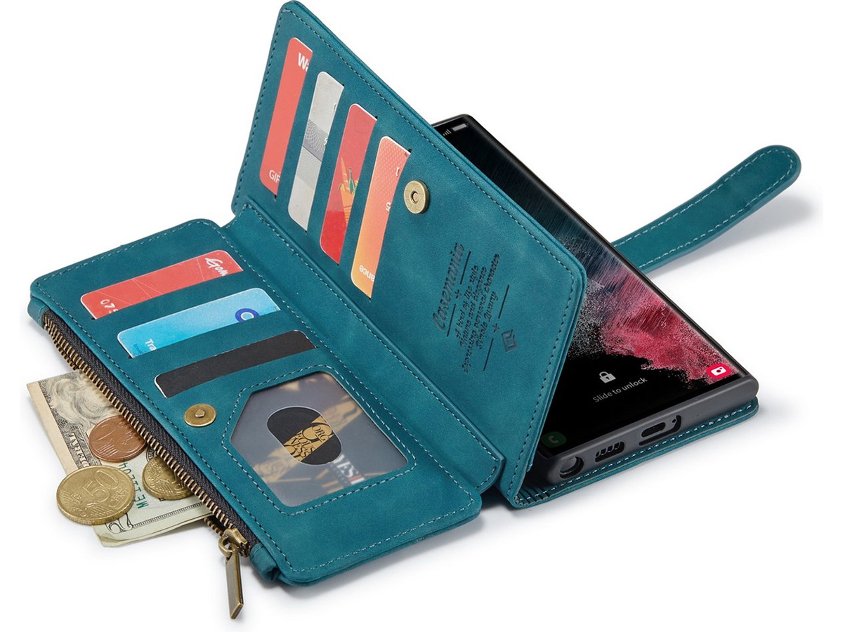 CaseMe Ritsvak Wallet Case Groen - Samsung Galaxy S23 Ultra Hoesje