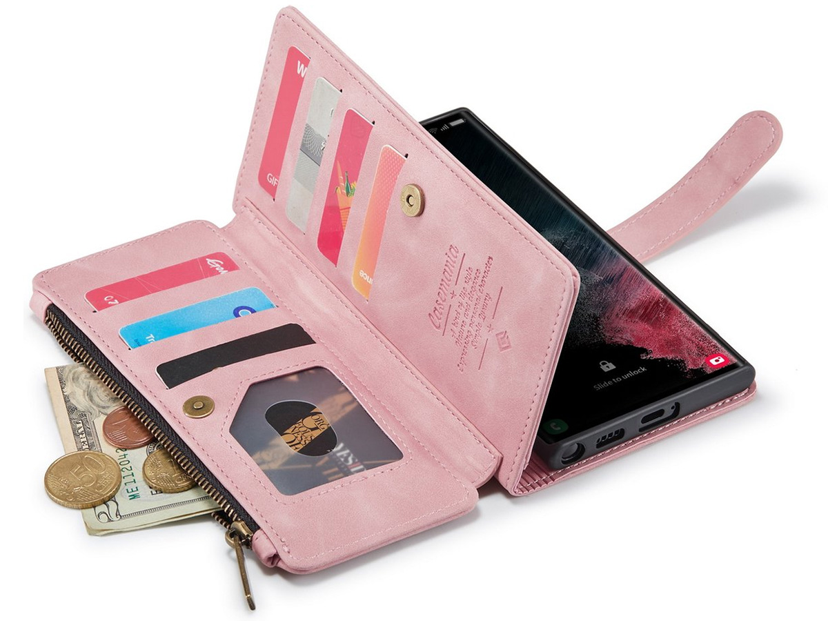 CaseMania Ritsvak Wallet Case Roze - Samsung Galaxy S23 Ultra Hoesje