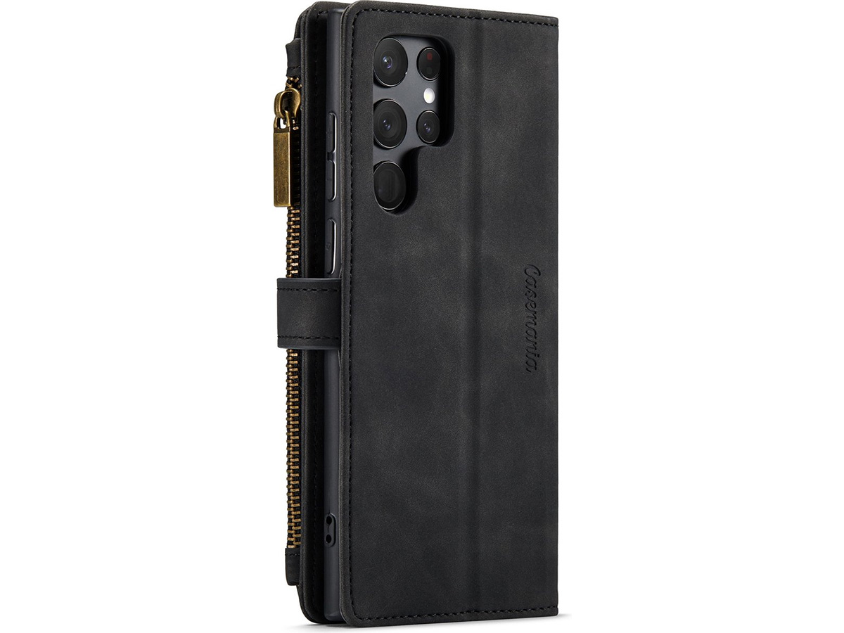 CaseMe Ritsvak Wallet Case Zwart - Samsung Galaxy S23 Ultra Hoesje