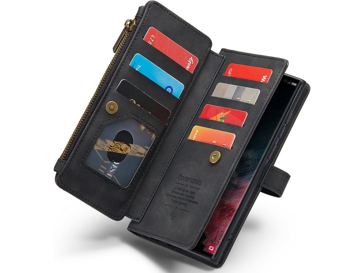 CaseMania Ritsvak Wallet Case Zwart - Samsung Galaxy S23 Ultra Hoesje