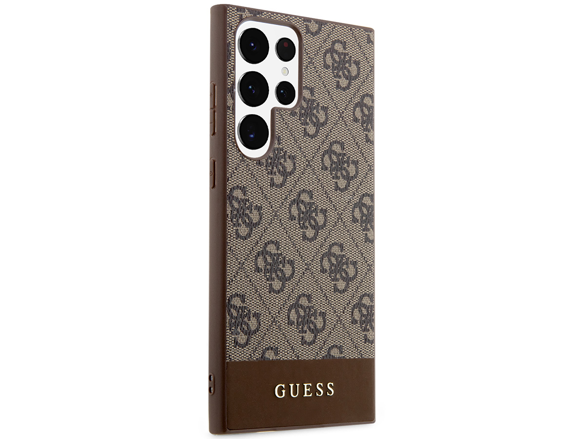 Guess Monogram Stripe Case Bruin - Samsung Galaxy S23 Ultra hoesje