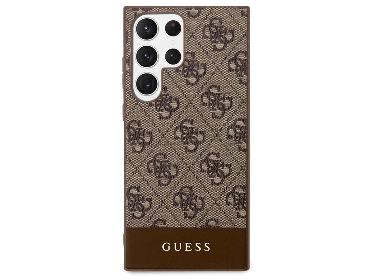 Guess Monogram Stripe Case Bruin - Samsung Galaxy S23 Ultra hoesje